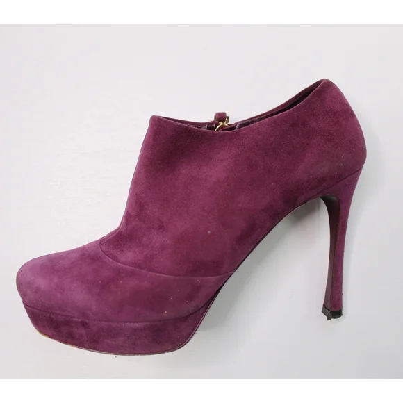 Yves Saint Laurent Plum Suede Platform Booties - Picture 7 of 15
